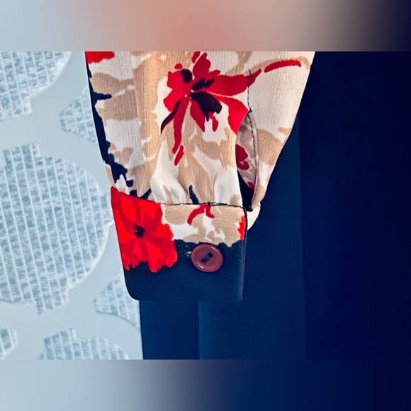 Vintage Navy Blue Dress Red Flowers 70s A Line Polyester 60s 1970s - Picture 8 of 15